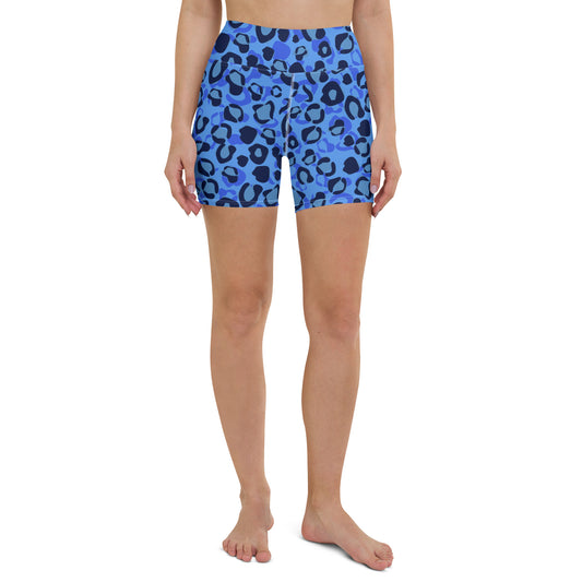 Blue Leopard Pattern Yoga Shorts