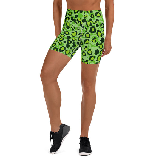 Green Leopard Pattern Yoga Shorts