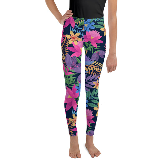 Blue Floral Pattern Youth Leggings