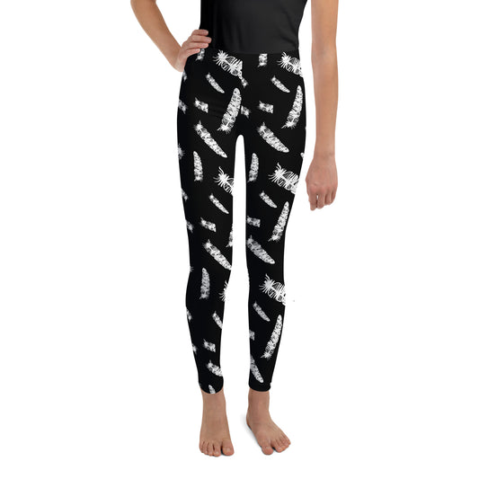 White Feather Pattern Youth Leggings