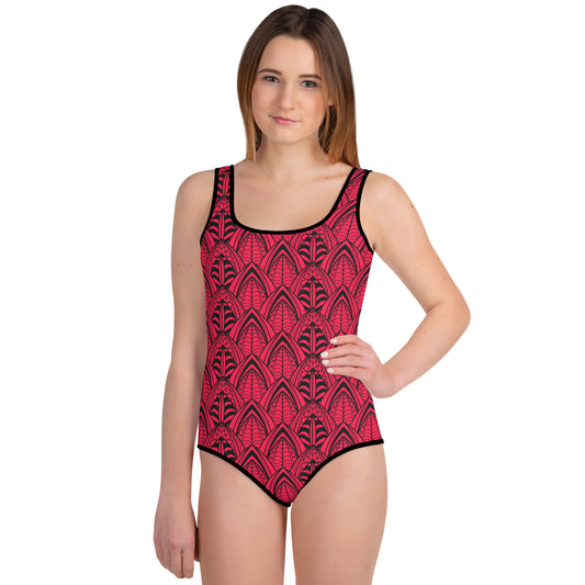 Red Geometric Pattern All-Over Print Youth Swimsuit